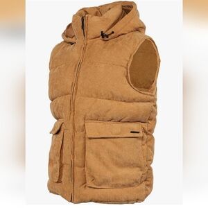 Corduroy Brown Tan Puffer Vest Grandpa Core Full Zip Fall Winter Utility Poccket